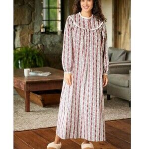 Lanz Of Salzburg Classic Tyrolean Heart Floral Print Cotton Flannel Nightgown XS